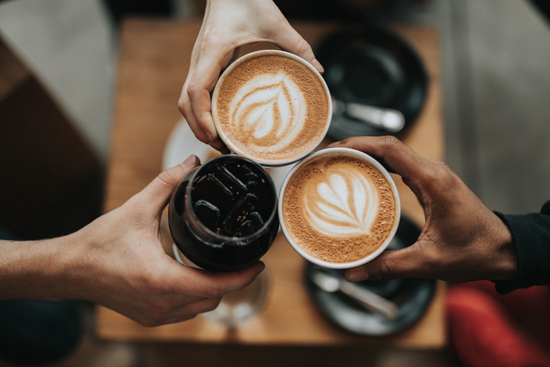 Fresh cappuccinos with latte art